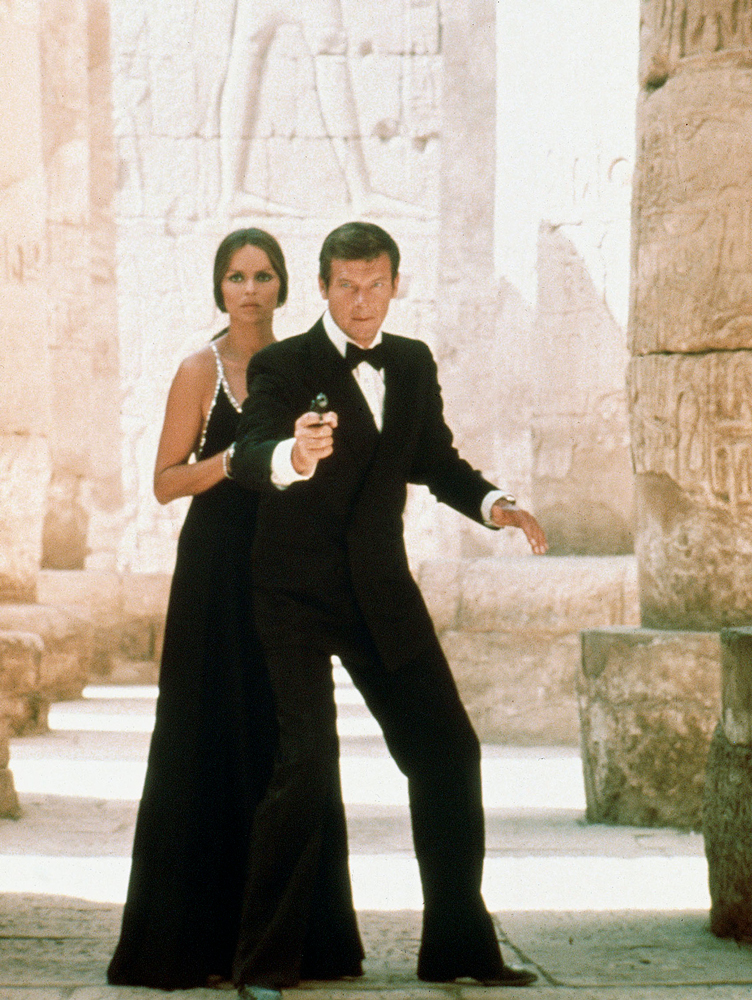 Barbara Bach as Anya Amasova and Roger as James Bond in The Spy Who Loved Me (1977).